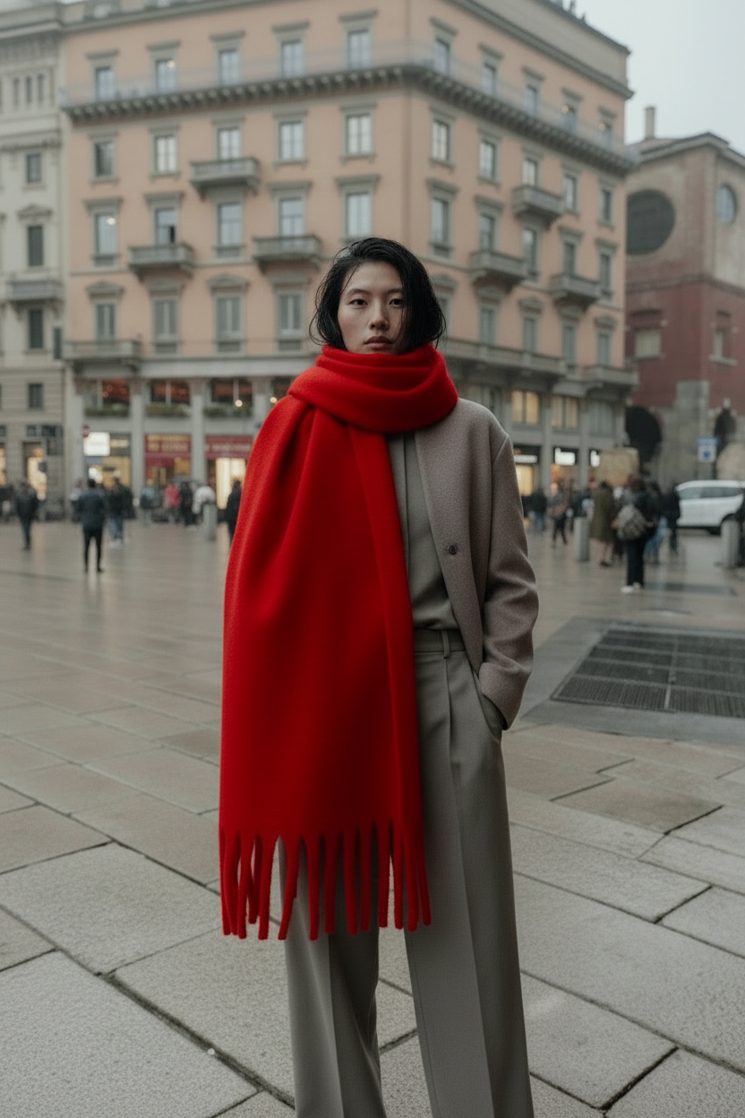 Écharpe rouge élégante drapée sur mannequin noir